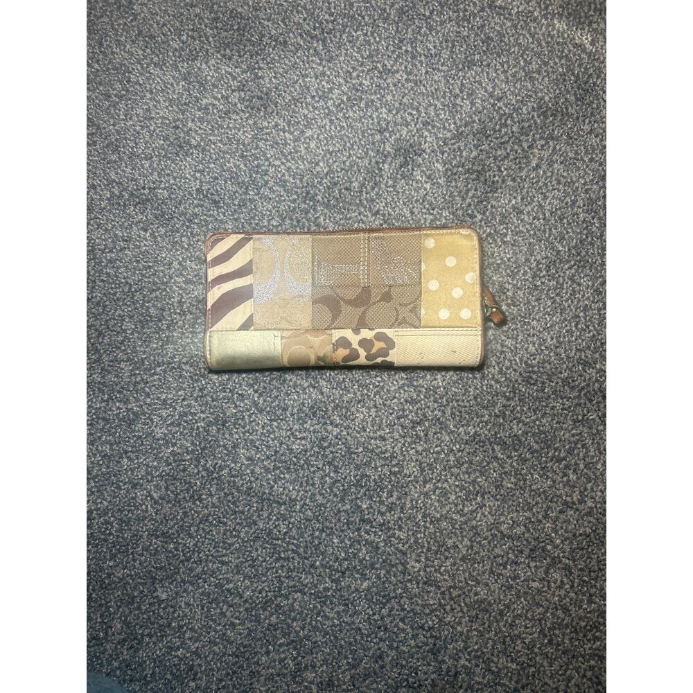 Coach Ltd Ed Multi Khaki Patchwork Accordion Zip … - image 1